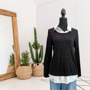 Chico’s Faux Layered Rhinestone Front Lightweight Sweater